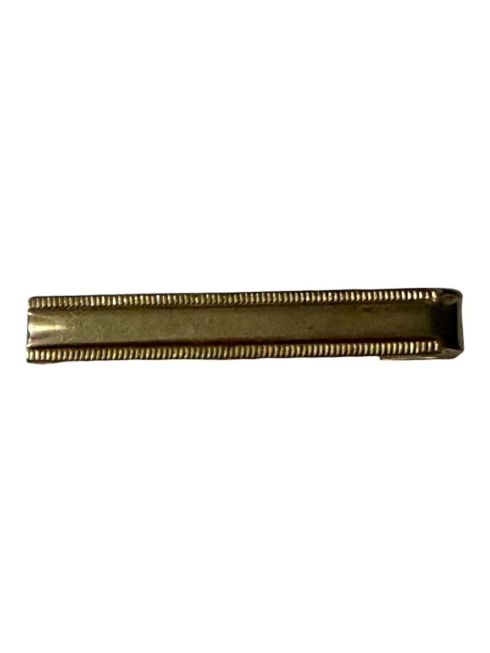 Vintage Gold Tone Tie Bar Tie Clip Minimalist Ribbed Edge Men's Accessory